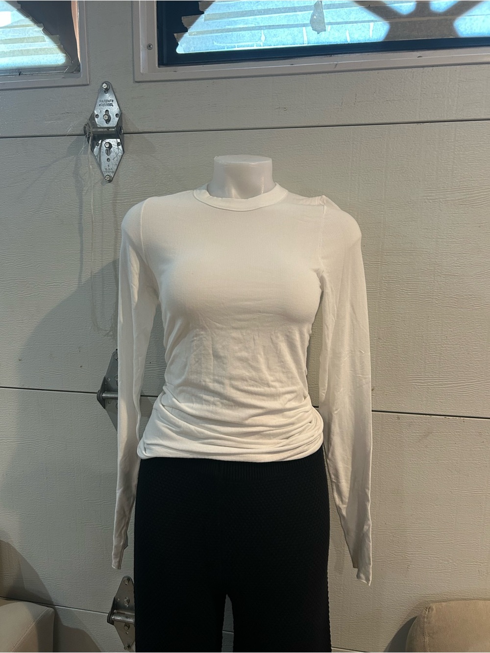 Slim-Fit Long-Sleeve Crewneck Top in White